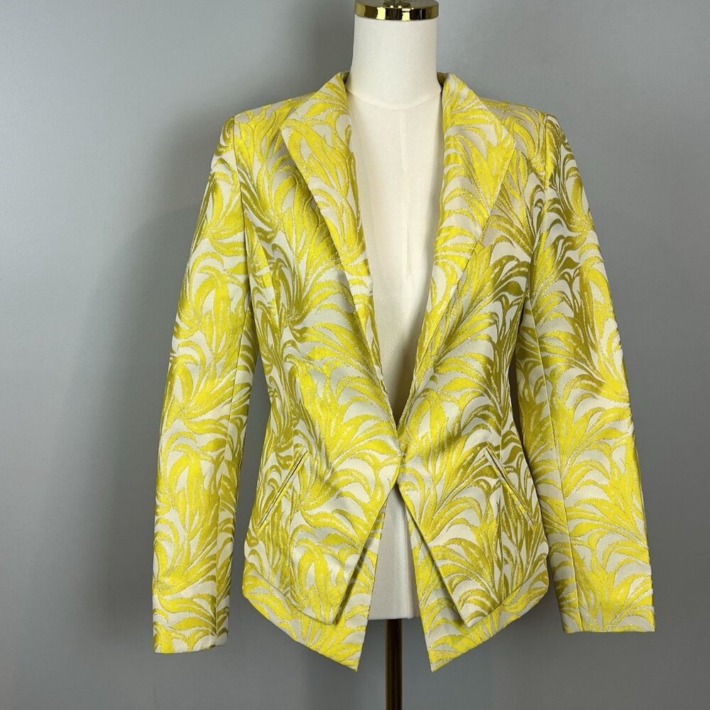Intermix Bayley Jacket Womens Size Medium Printed Yellow Metallic Evening NWT - Picture 2 of 14